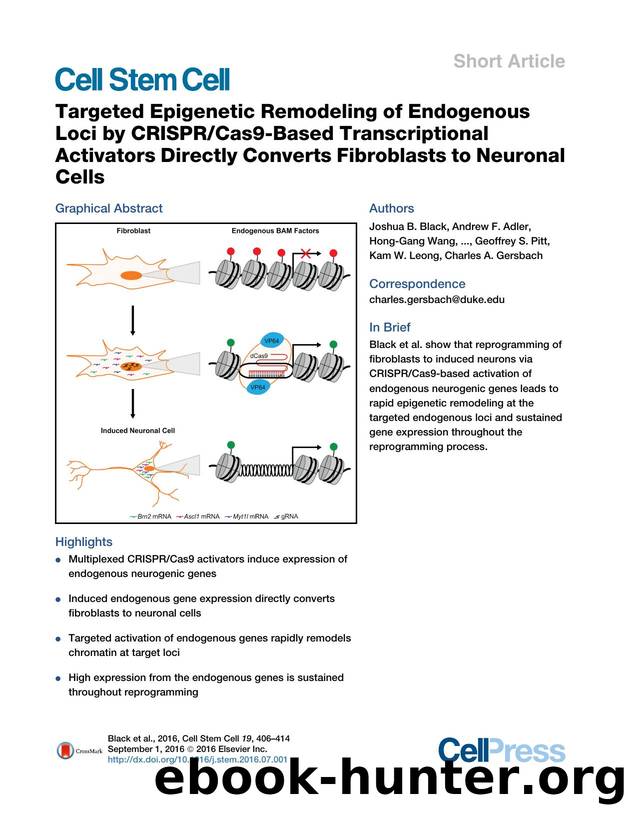 Targeted Epigenetic Remodeling of Endogenous Loci by CRISPRCas9-Based Transcriptional Activators Directly Converts Fibroblasts to Neuronal Cells by unknow