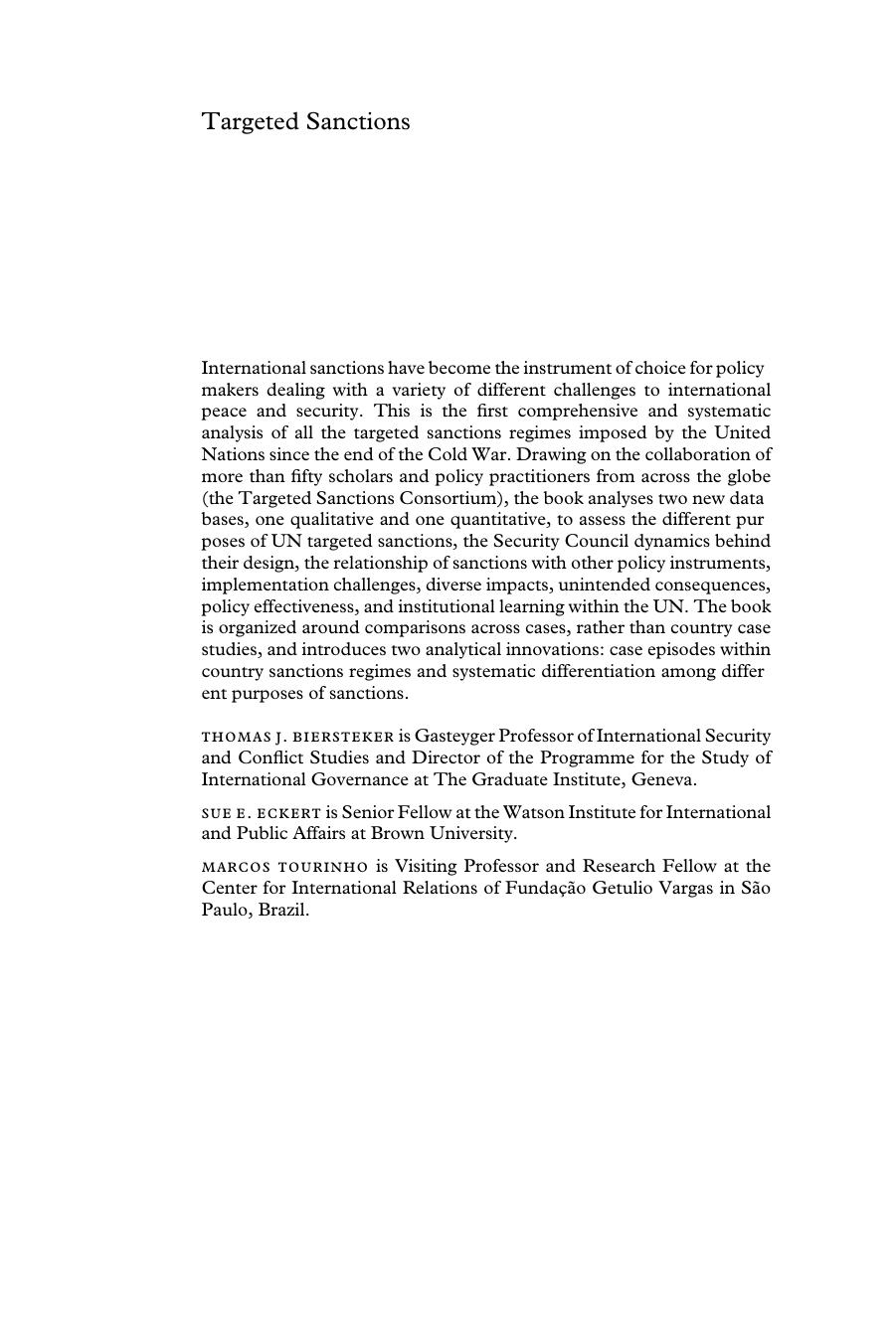 Targeted Sanctions: The Impacts and Effectiveness of United Nations Action by Thomas J. Biersteker; Sue Eckert; Marcos Tourinho