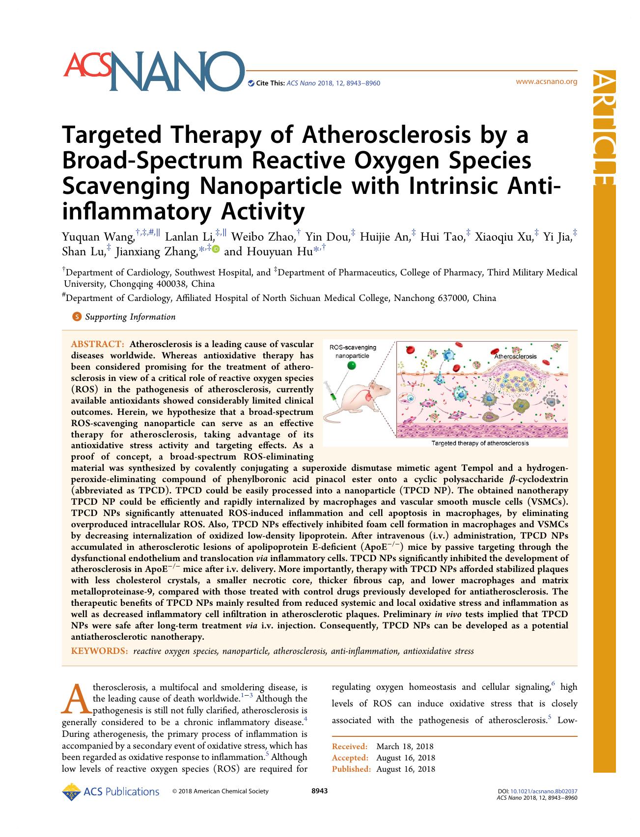 Targeted Therapy of Atherosclerosis by a Broad-Spectrum Reactive Oxygen Species Scavenging Nanoparticle with Intrinsic Anti-inflammatory Activity by unknow