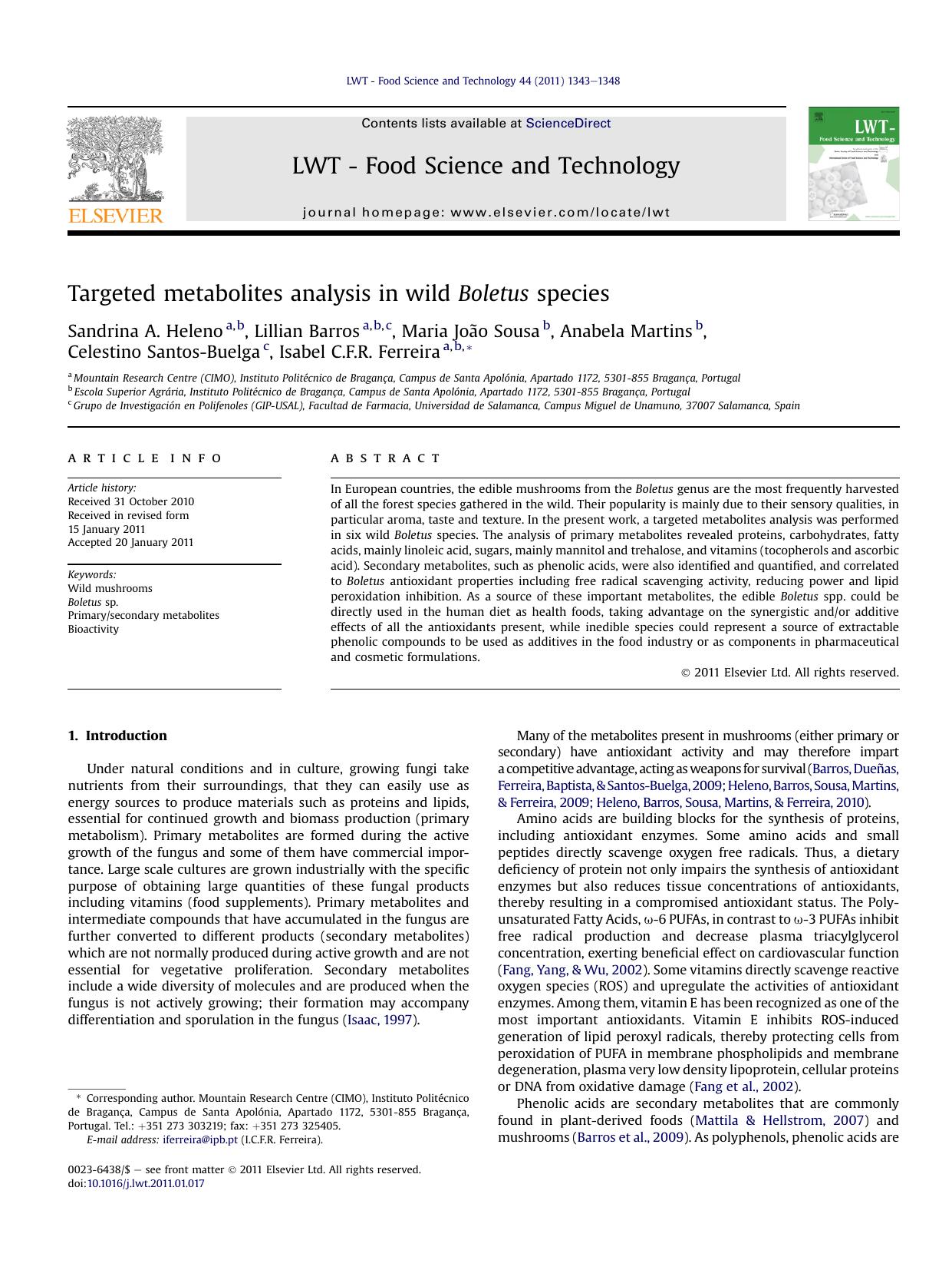 Targeted metabolites analysis in wild Boletus species by unknow