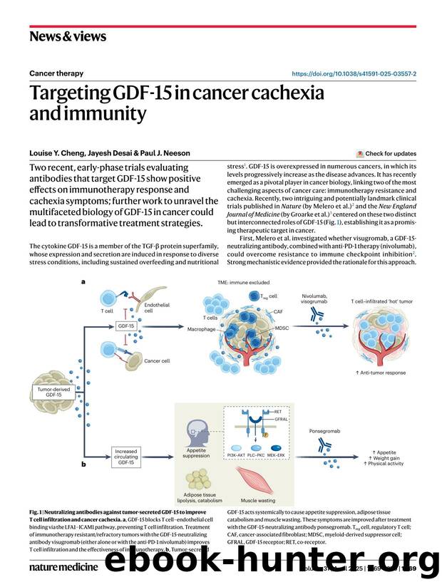 Targeting GDF-15 in cancer cachexia and immunity by Louise Y. Cheng & Jayesh Desai & Paul J. Neeson