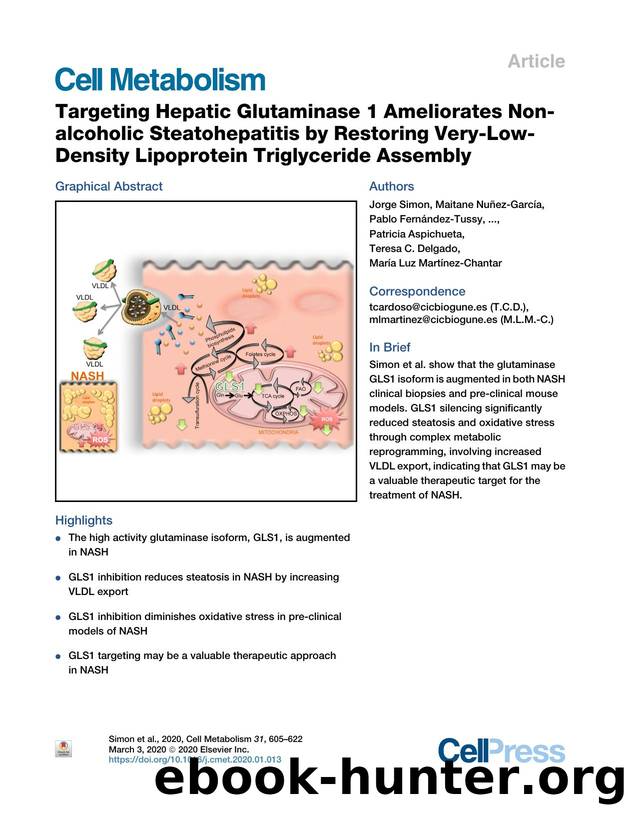 Targeting Hepatic Glutaminase 1 Ameliorates Non-alcoholic Steatohepatitis by Restoring Very-Low-Density Lipoprotein Triglyceride Assembly by unknow