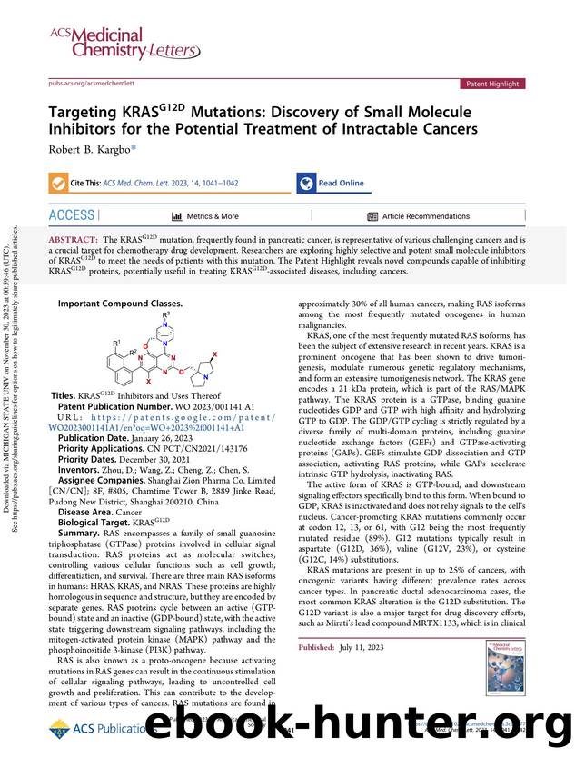 Targeting KRASG12D Mutations: Discovery of Small Molecule Inhibitors for the Potential Treatment of Intractable Cancers by Robert B. Kargbo