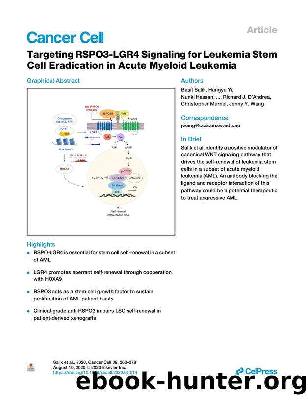 Targeting RSPO3-LGR4 Signaling for Leukemia Stem Cell Eradication in Acute Myeloid Leukemia by unknow
