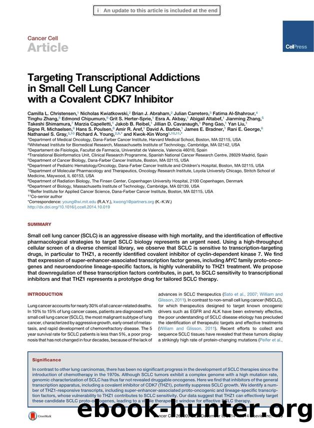 Targeting Transcriptional Addictions in Small Cell Lung Cancer with a Covalent CDK7 Inhibitor by unknow