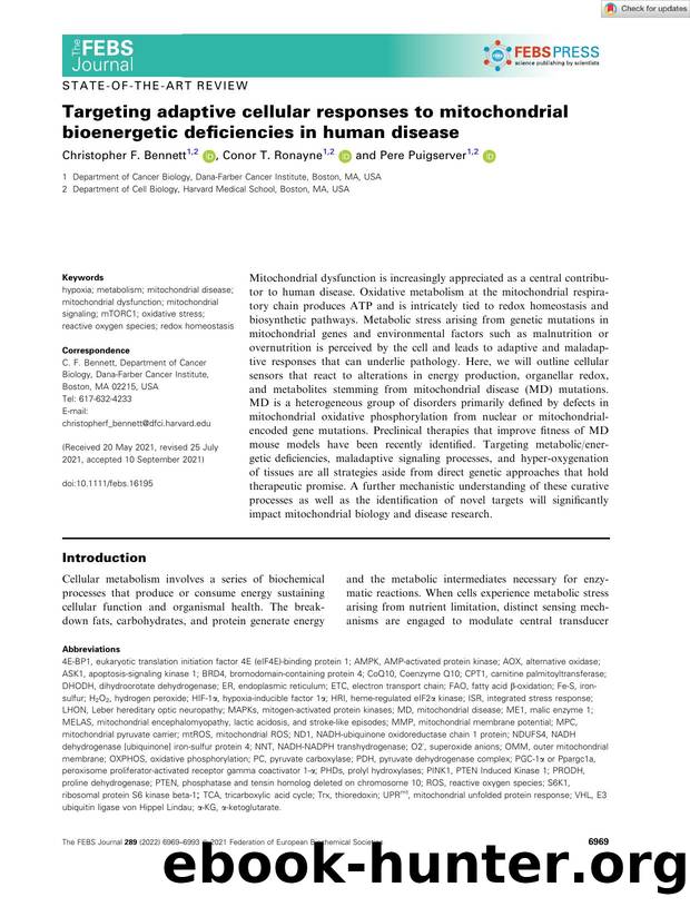 Targeting adaptive cellular responses to mitochondrial bioenergetic deficiencies in human disease by Unknown