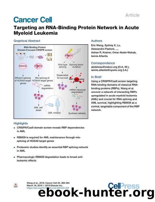 Targeting an RNA-Binding Protein Network in Acute Myeloid Leukemia by unknow