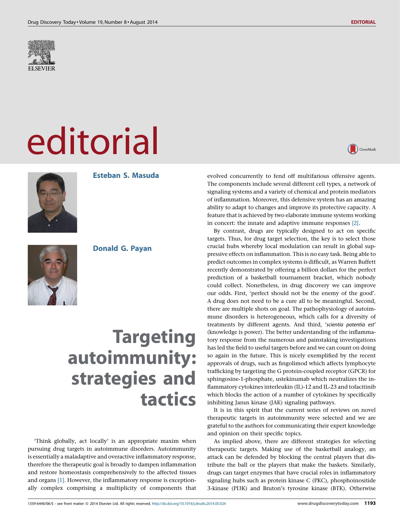 Targeting autoimmunity: strategies and tactics by Esteban S. Masuda & Donald G. Payan