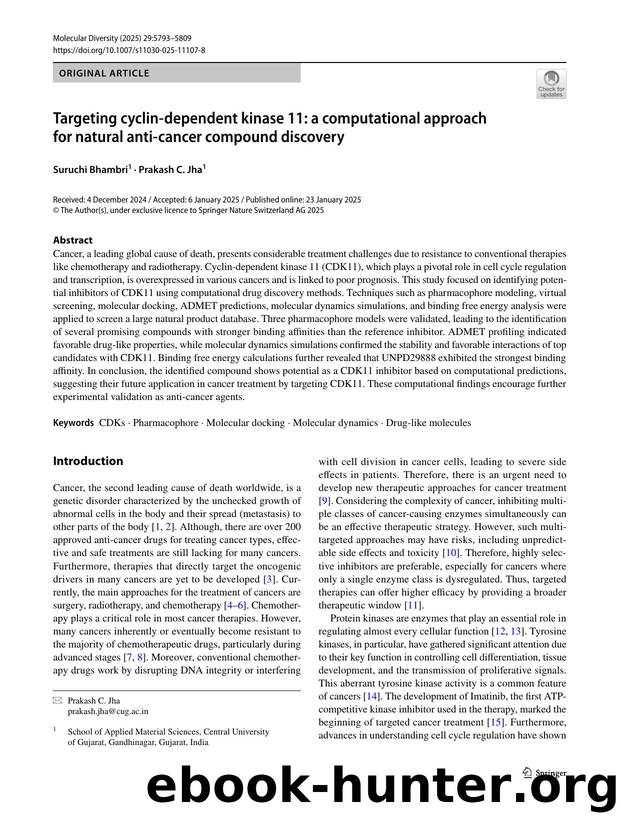 Targeting cyclin-dependent kinase 11: a computational approach for natural anti-cancer compound discovery by Suruchi Bhambri & Prakash C. Jha