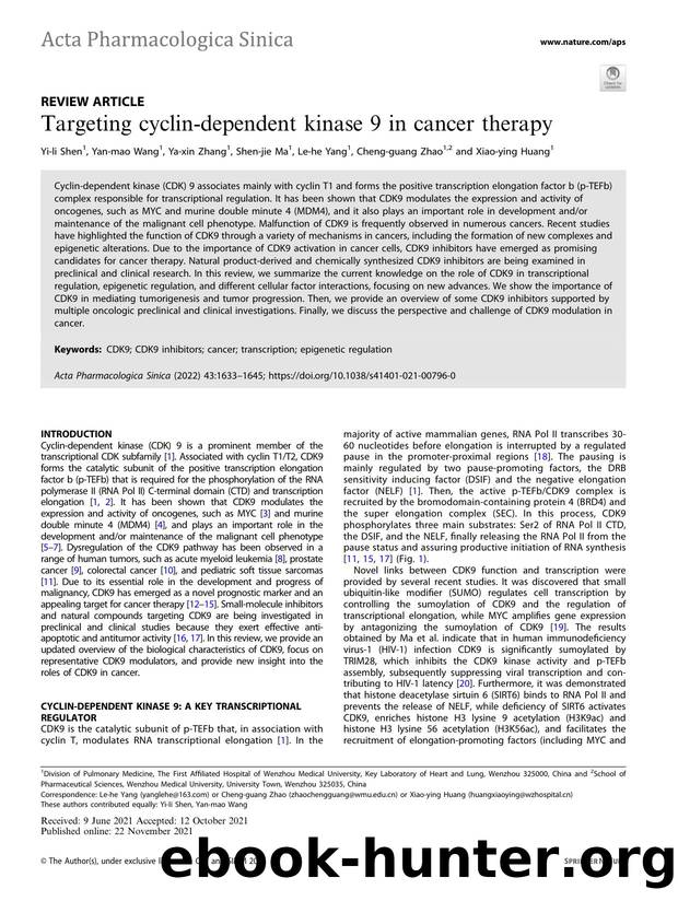 Targeting cyclin-dependent kinase 9 in cancer therapy by unknow