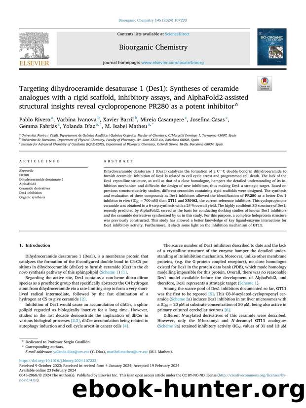 Targeting dihydroceramide desaturase 1 (Des1): Syntheses of ceramide analogues with a rigid scaffold, inhibitory assays, and AlphaFold2-assisted structural insights reveal cyclopro by unknow