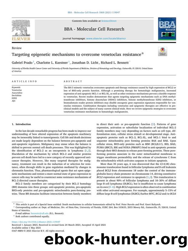 Targeting epigenetic mechanisms to overcome venetoclax resistance by Gabriel Prado & Charlotte L. Kaestner & Jonathan D. Licht & Richard L. Bennett