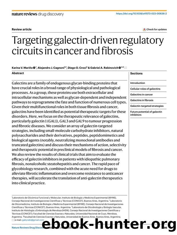 Targeting galectin-driven regulatory circuits in cancer and fibrosis by Karina V. Mariño & Alejandro J. Cagnoni & Diego O. Croci & Gabriel A. Rabinovich