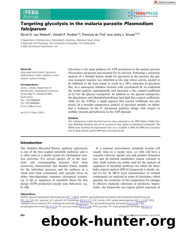 Targeting glycolysis in the malaria parasite Plasmodium falciparum by Unknown