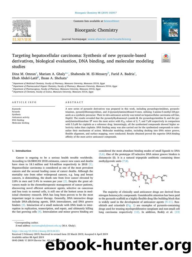 Targeting hepatocellular carcinoma_ Synthesis of new pyrazole-based derivatives, biological evaluation, DNA binding, and molecular modeling studies by unknow
