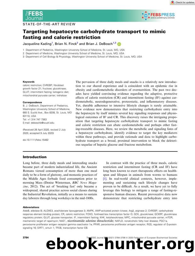 Targeting hepatocyte carbohydrate transport to mimic fasting and calorie restriction by Unknown
