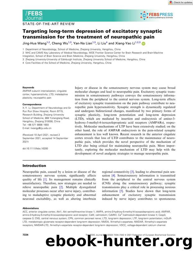 Targeting longâterm depression of excitatory synaptic transmission for the treatment of neuropathic pain by Unknown