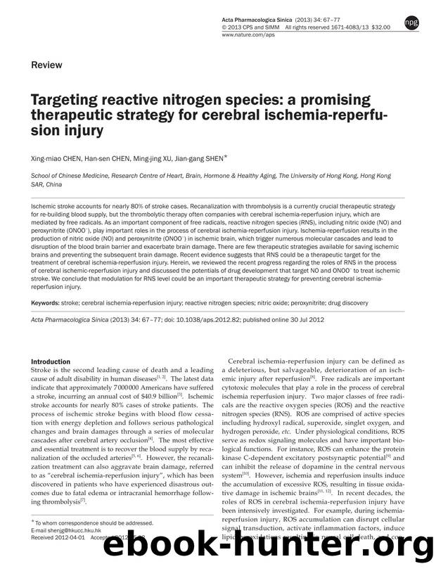 Targeting reactive nitrogen species: a promising therapeutic strategy for cerebral ischemia-reperfusion injury by Xing-miao Chen & Han-sen Chen & Ming-jing Xu & Jian-gang Shen