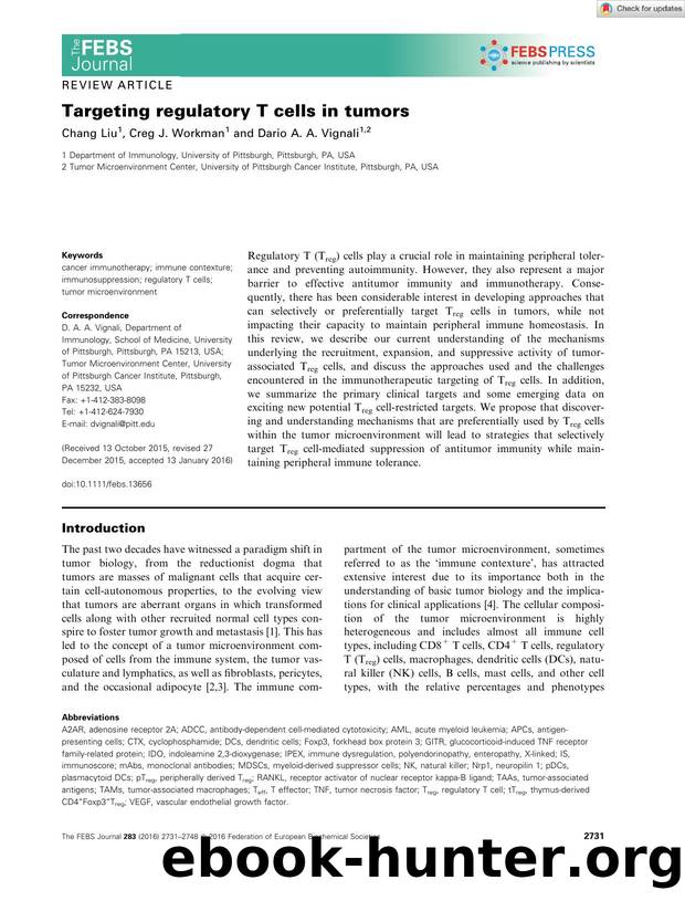 Targeting regulatory T cells in tumors by Unknown