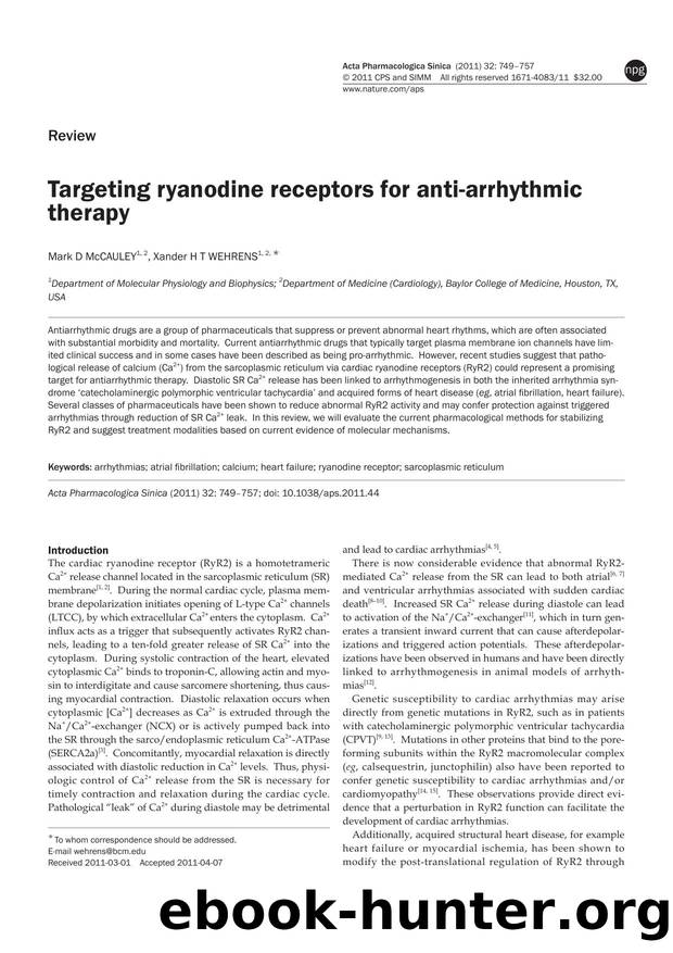 Targeting ryanodine receptors for anti-arrhythmic therapy by Mark D McCauley & Xander H T Wehrens