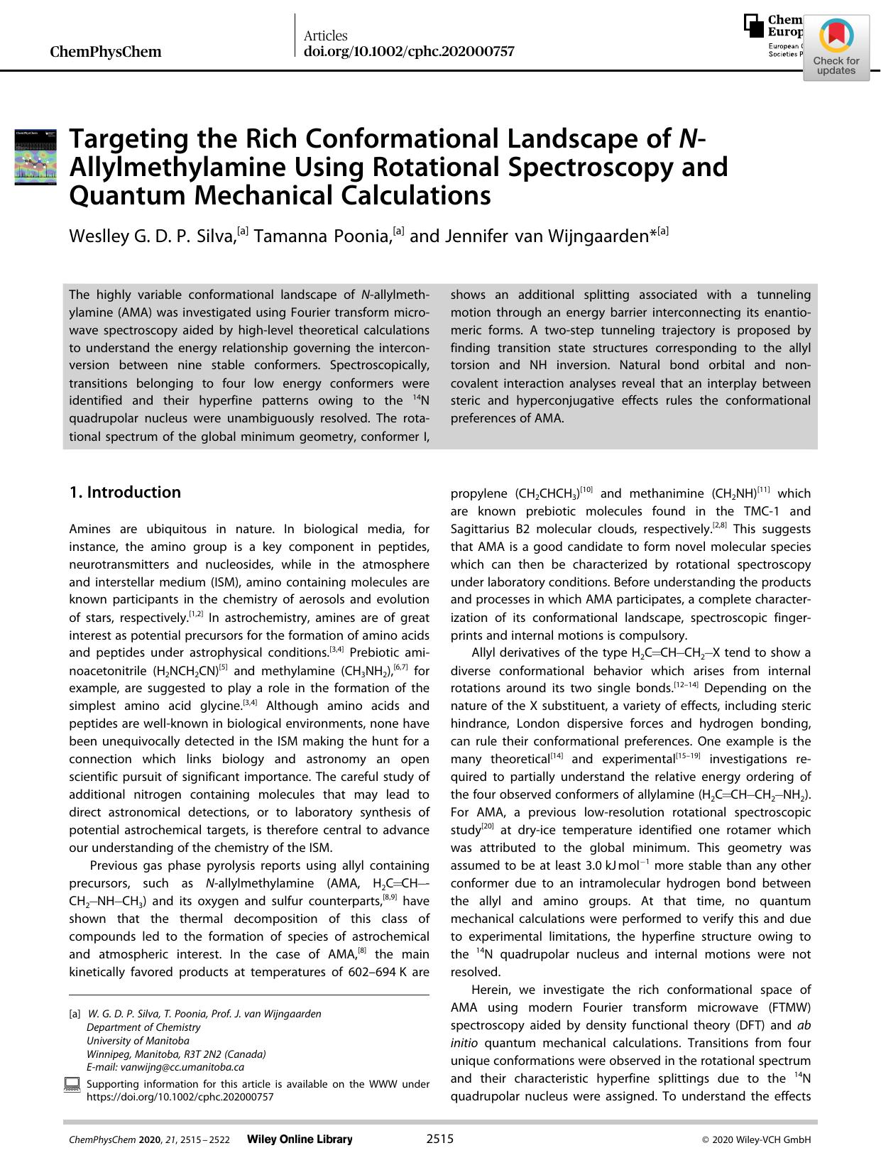 Targeting the Rich Conformational Landscape of NâAllylmethylamine Using Rotational Spectroscopy and Quantum Mechanical Calculations by Unknown