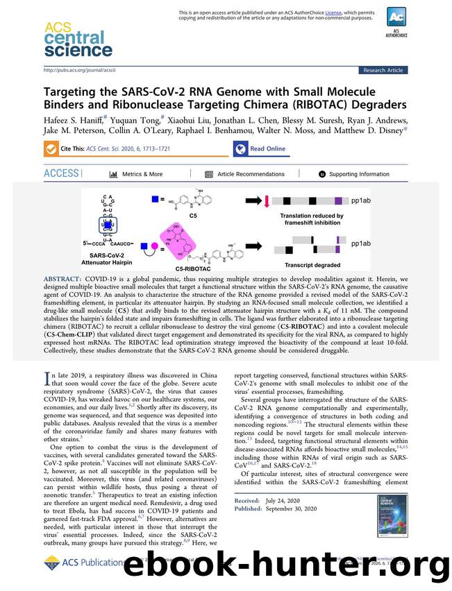 Targeting the SARS-CoVâ2 RNA Genome with Small Molecule Binders and Ribonuclease Targeting Chimera (RIBOTAC) Degraders by unknow