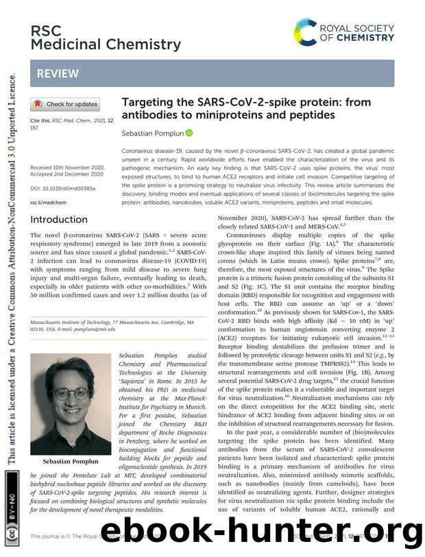 Targeting the SARS-CoV-2-spike protein: from antibodies to miniproteins and peptides by Sebastian Pomplun