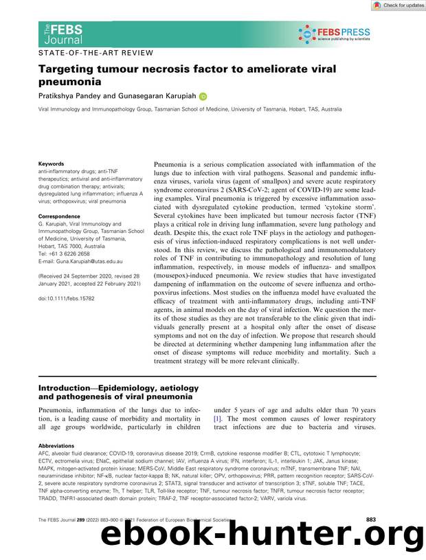 Targeting tumour necrosis factor to ameliorate viral pneumonia by Unknown