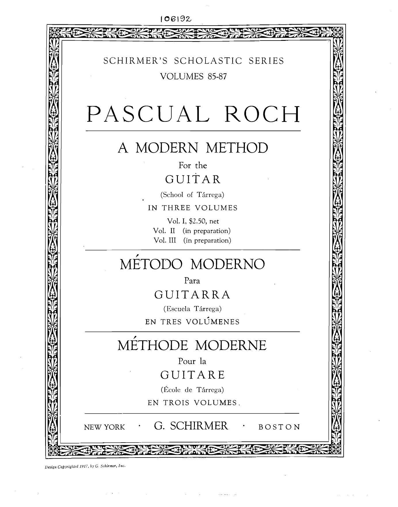 Tarrega, Pascual Roch A modern method for the guitar (School of Tarrega), vol 1 by Unknown