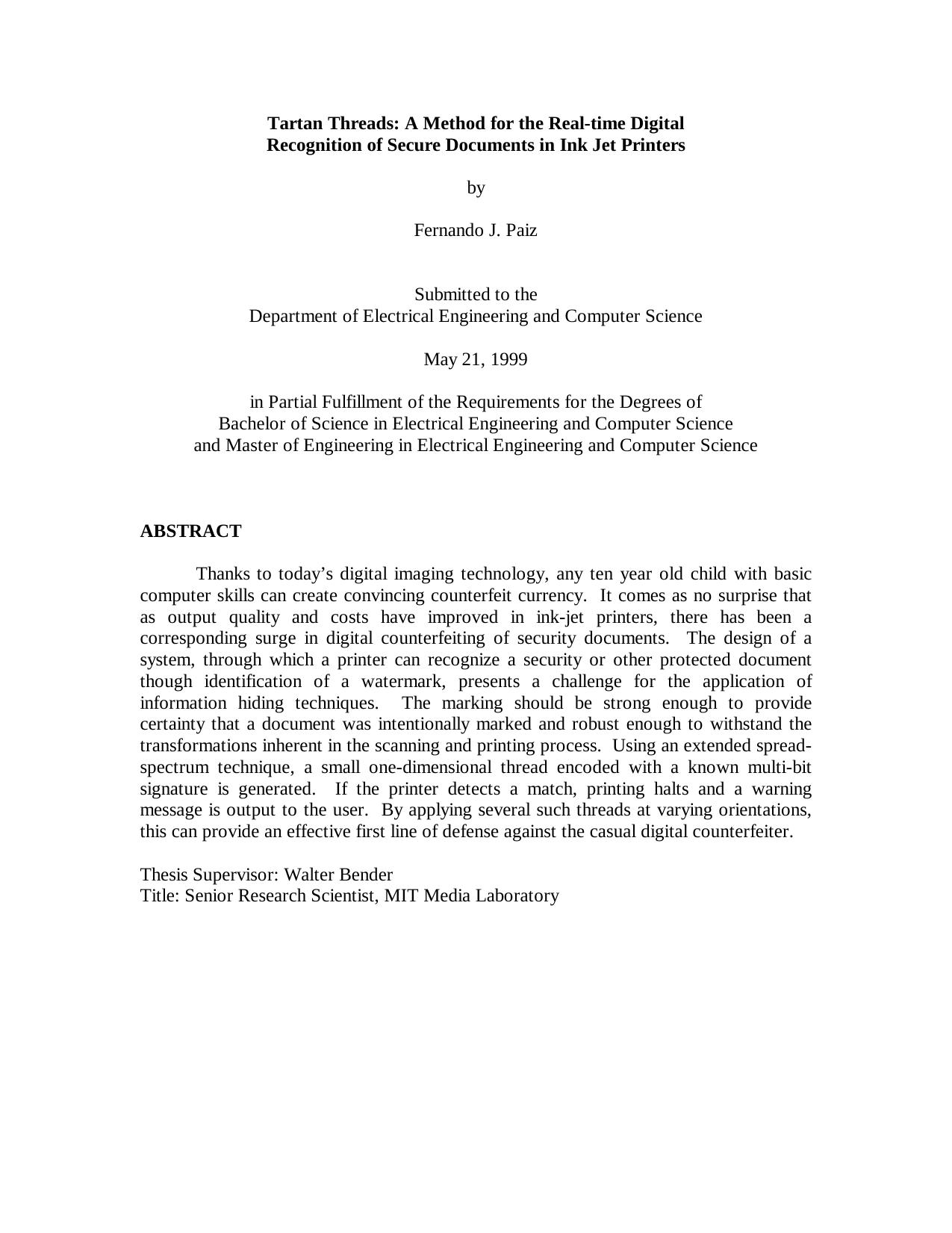 Tartan Threads A Method for the Real-time Digital Recognition by Fernando J. Paiz