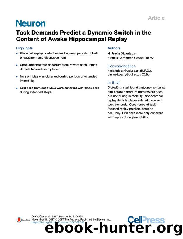 Task Demands Predict a Dynamic Switch in the Content of Awake Hippocampal Replay by H. Freyja Ólafsdóttir & Francis Carpenter & Caswell Barry