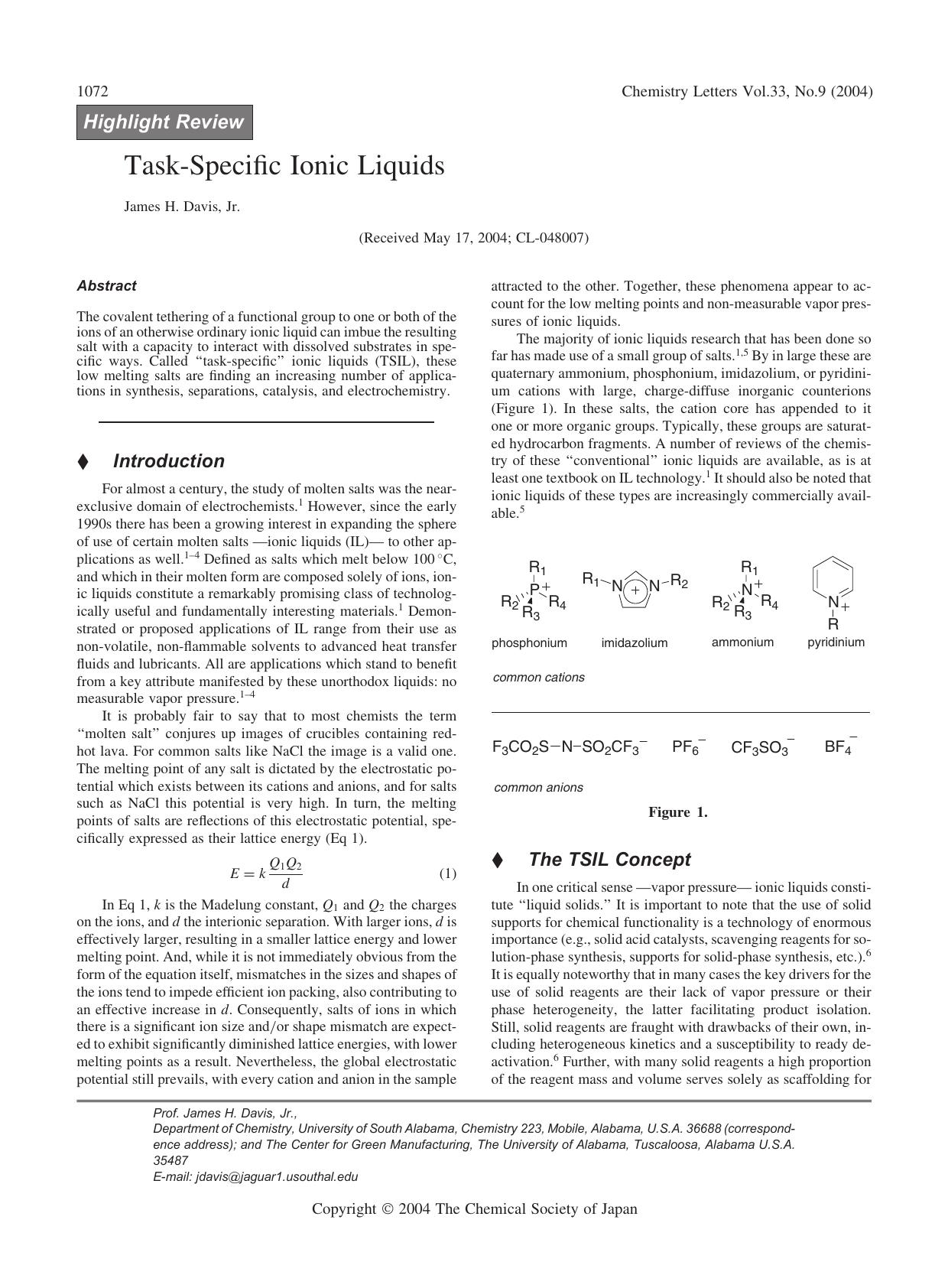 Task-Specific Ionic Liquids by James H. Davis Jr