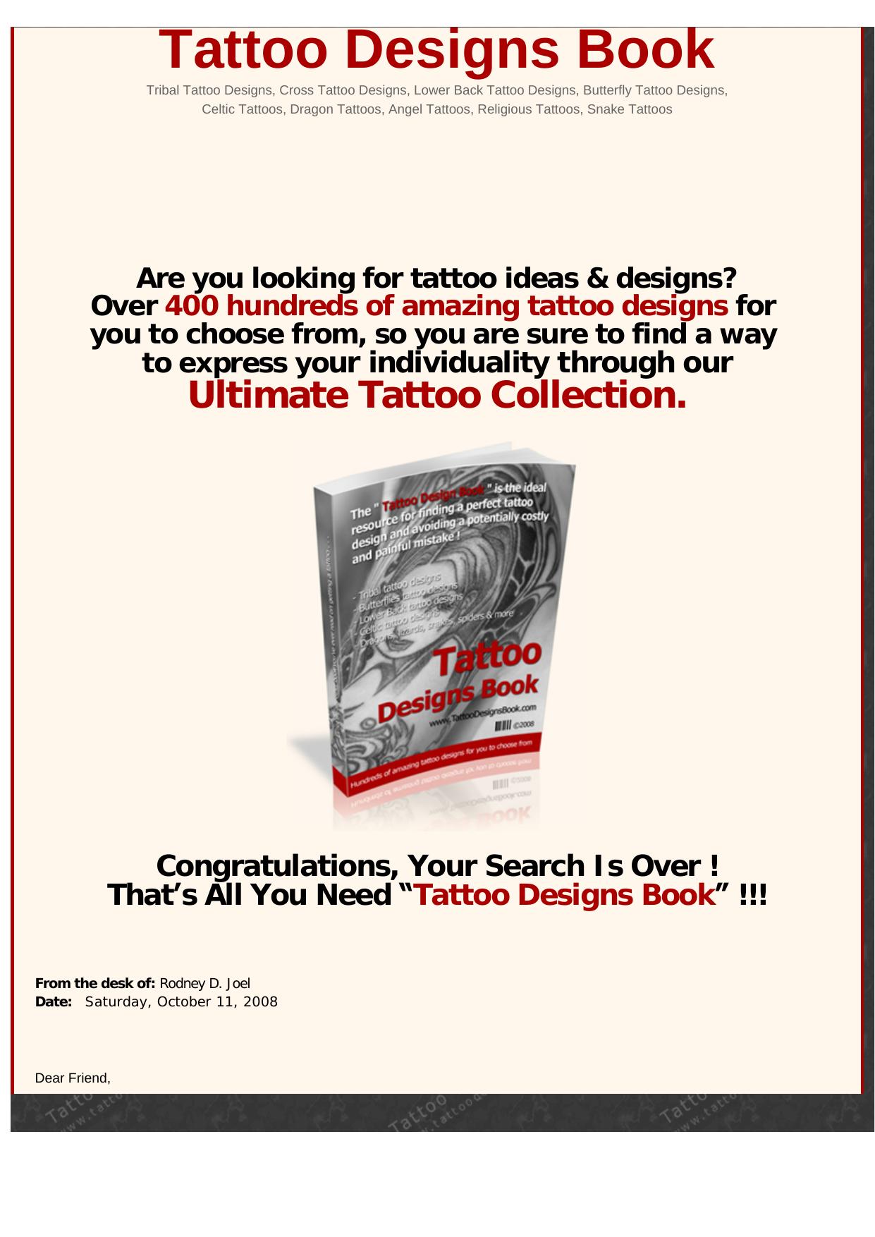Tattoo Designs Book - The #1 Tattoo Designs Book. by Best of Kuszter's Collection