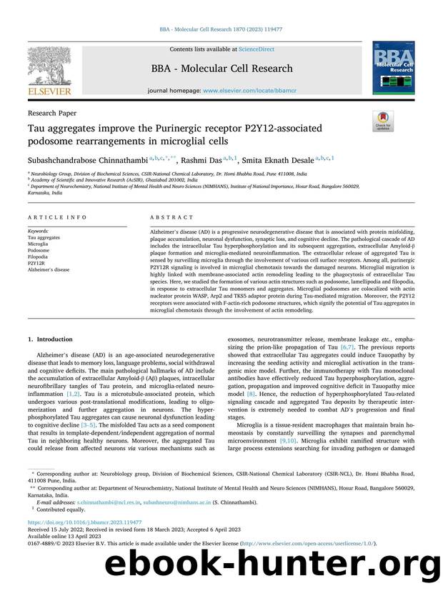 Tau aggregates improve the Purinergic receptor P2Y12-associated podosome rearrangements in microglial cells by Subashchandrabose Chinnathambi & Rashmi Das & Smita Eknath Desale