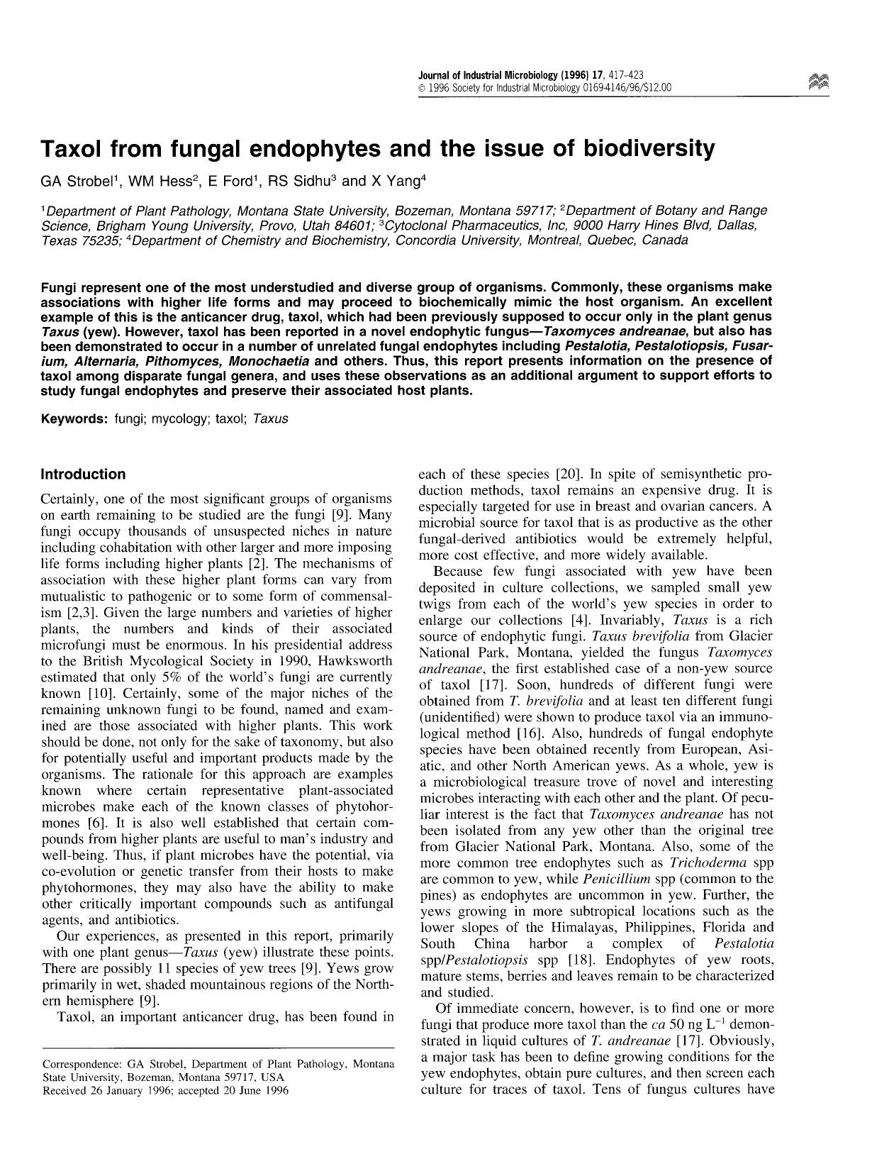 Taxol from fungal endophytes and the issue of biodiversity by Unknown