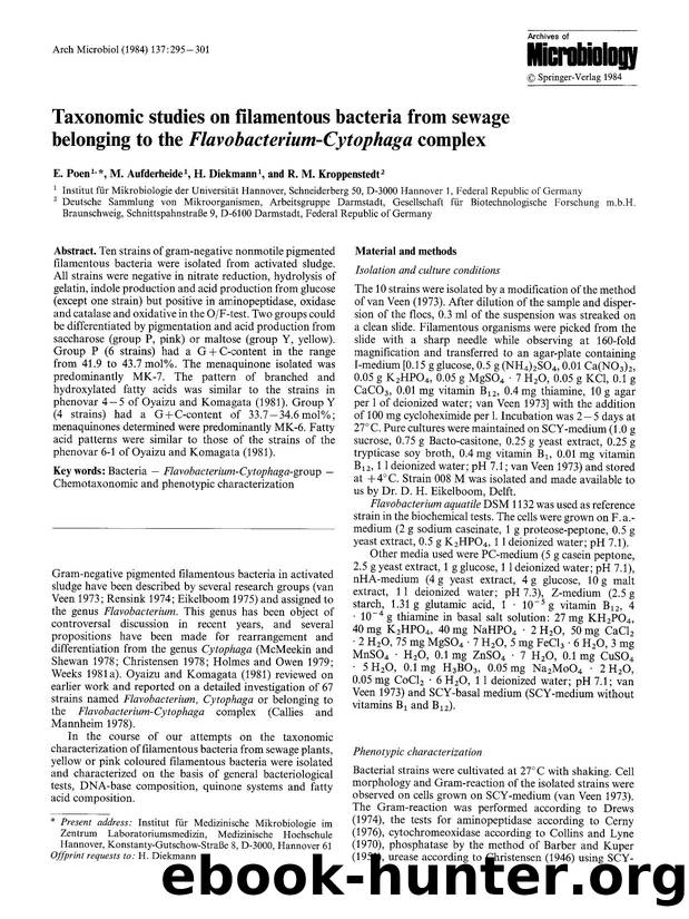 Taxonomic studies on filamentous bacteria from sewage belonging to the <Emphasis Type="Italic">Flavobacterium-Cytophaga<Emphasis> complex by Unknown