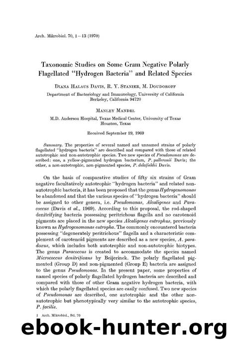 Taxonomic studies on some cram negative polarly flagellated “hydrogen bacteria” and related species by Unknown