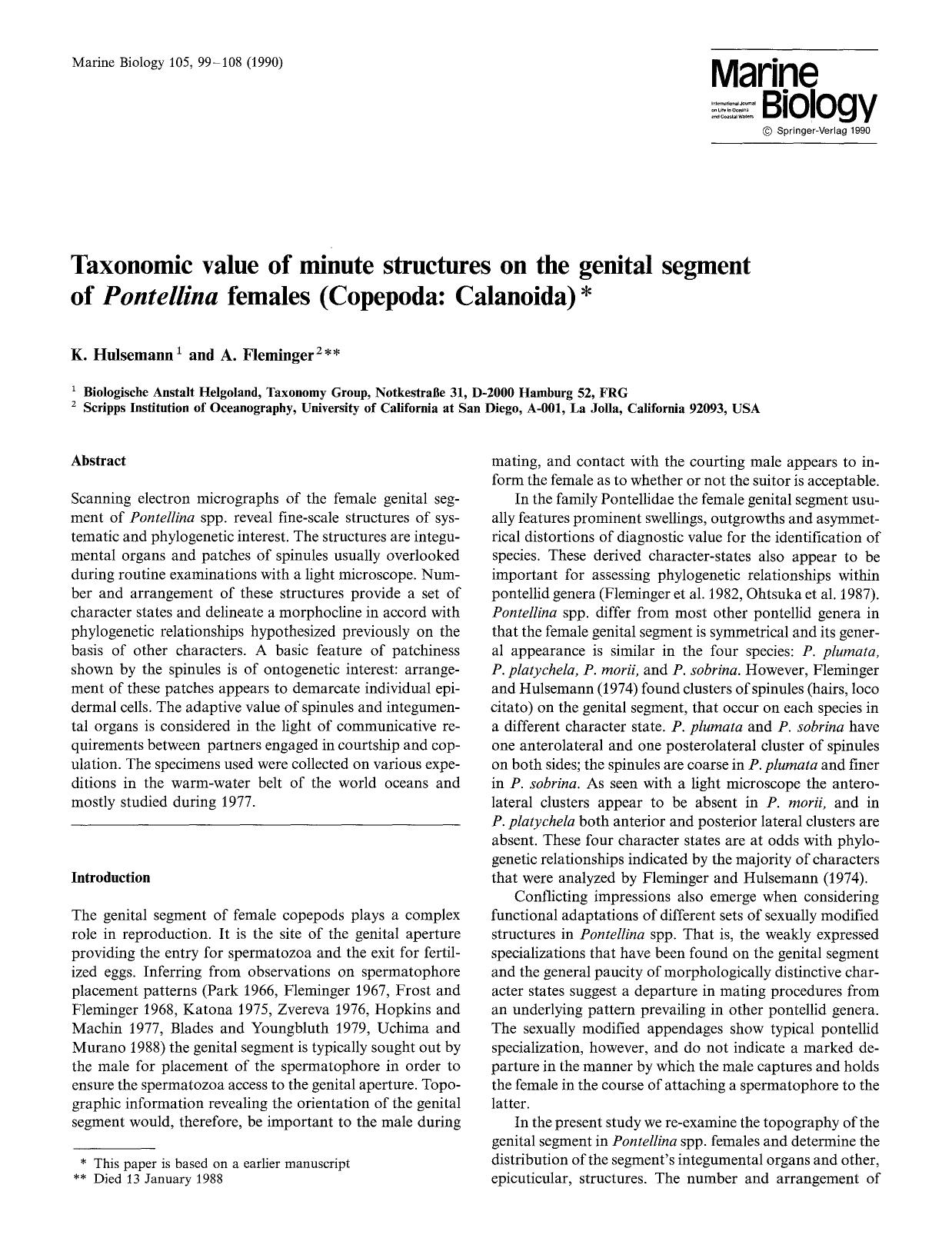 Taxonomic value of minute structures on the genital segment of <Emphasis Type="Italic">Pontellina <Emphasis> females (Copepoda: Calanoida) by Unknown