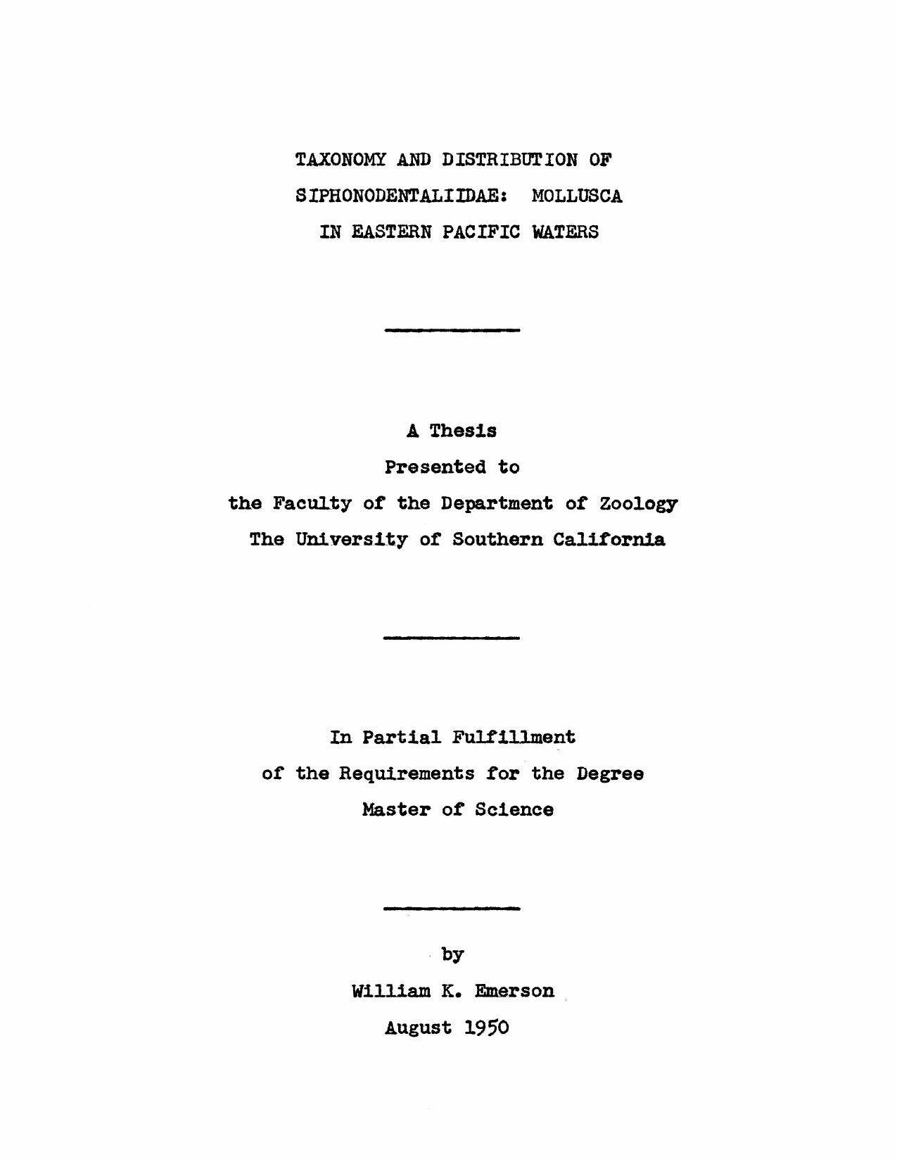 Taxonomy and distribution of Siphonodentaliidae Mollusca in Eastern Pacific waters by Emerson William K