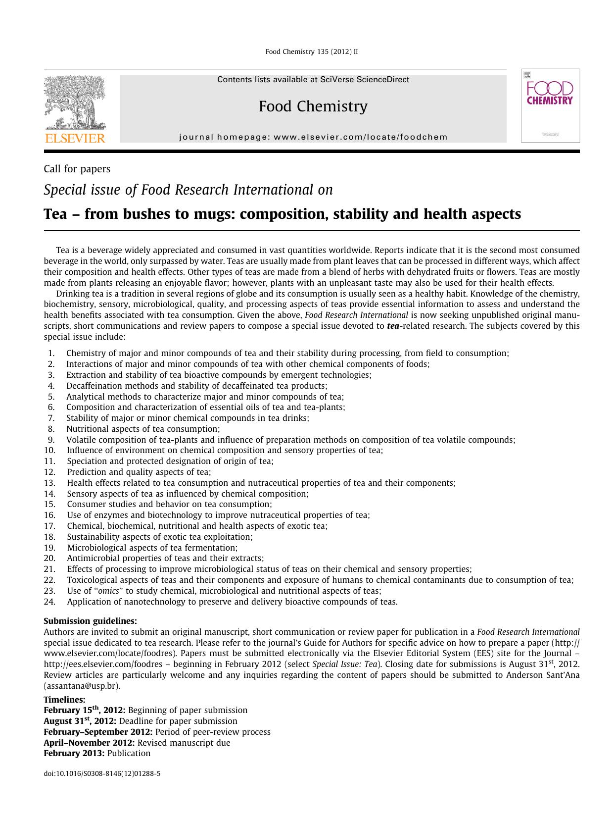 Tea Special Issue - Call for Papers by Unknown