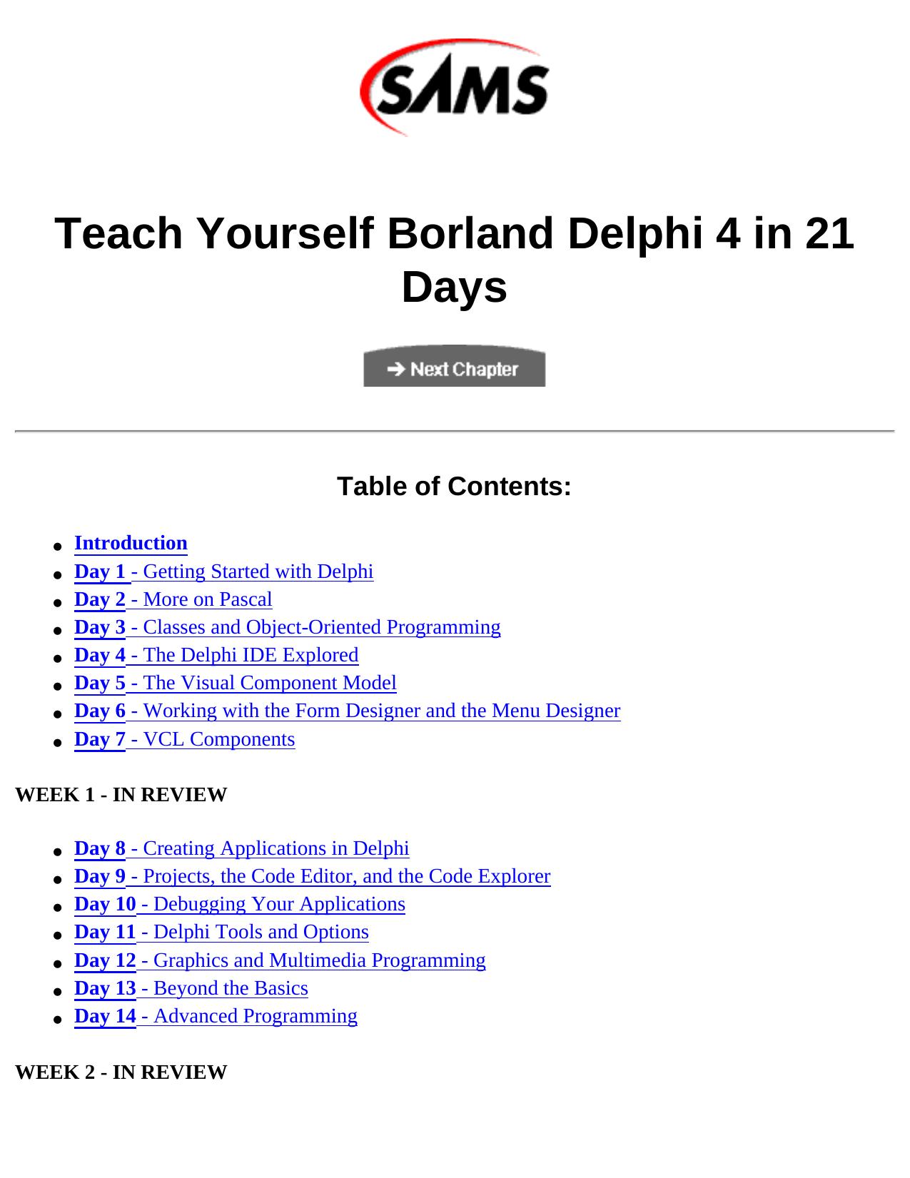 Teach Yourself Borland Delphi 4 in 21 Days by Kent Reisdorph