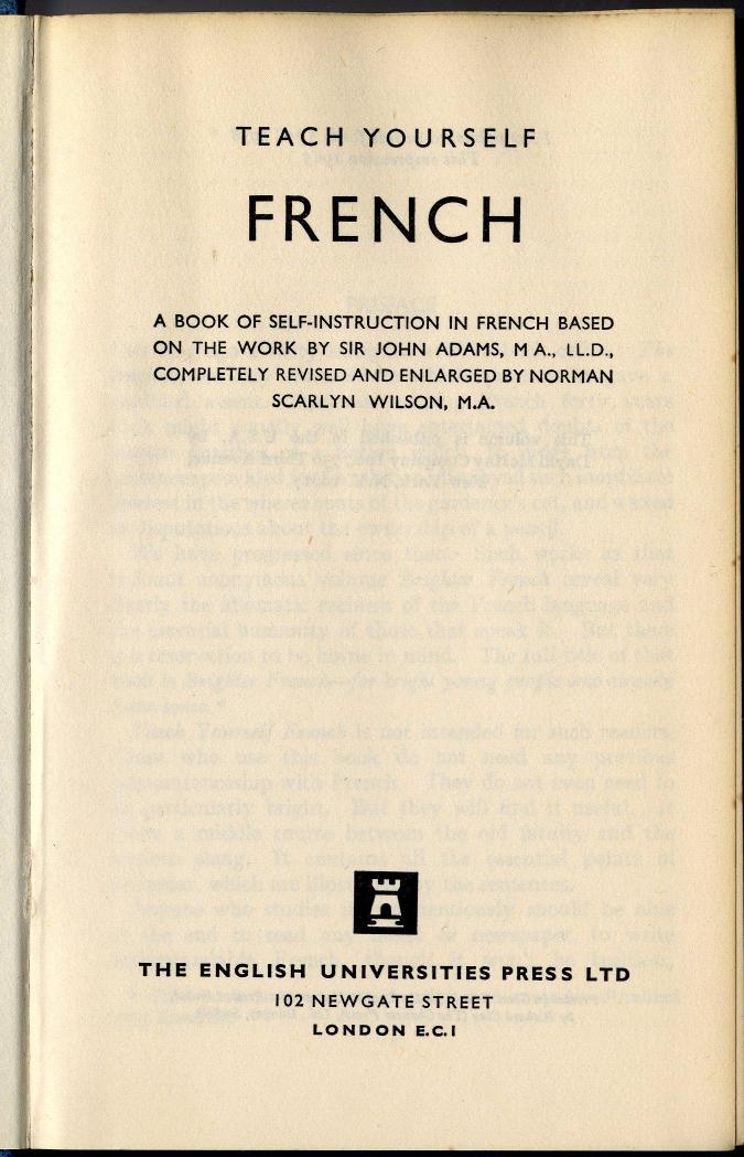 Teach Yourself French by Sir John Adams Norman Scarlyn Wilson