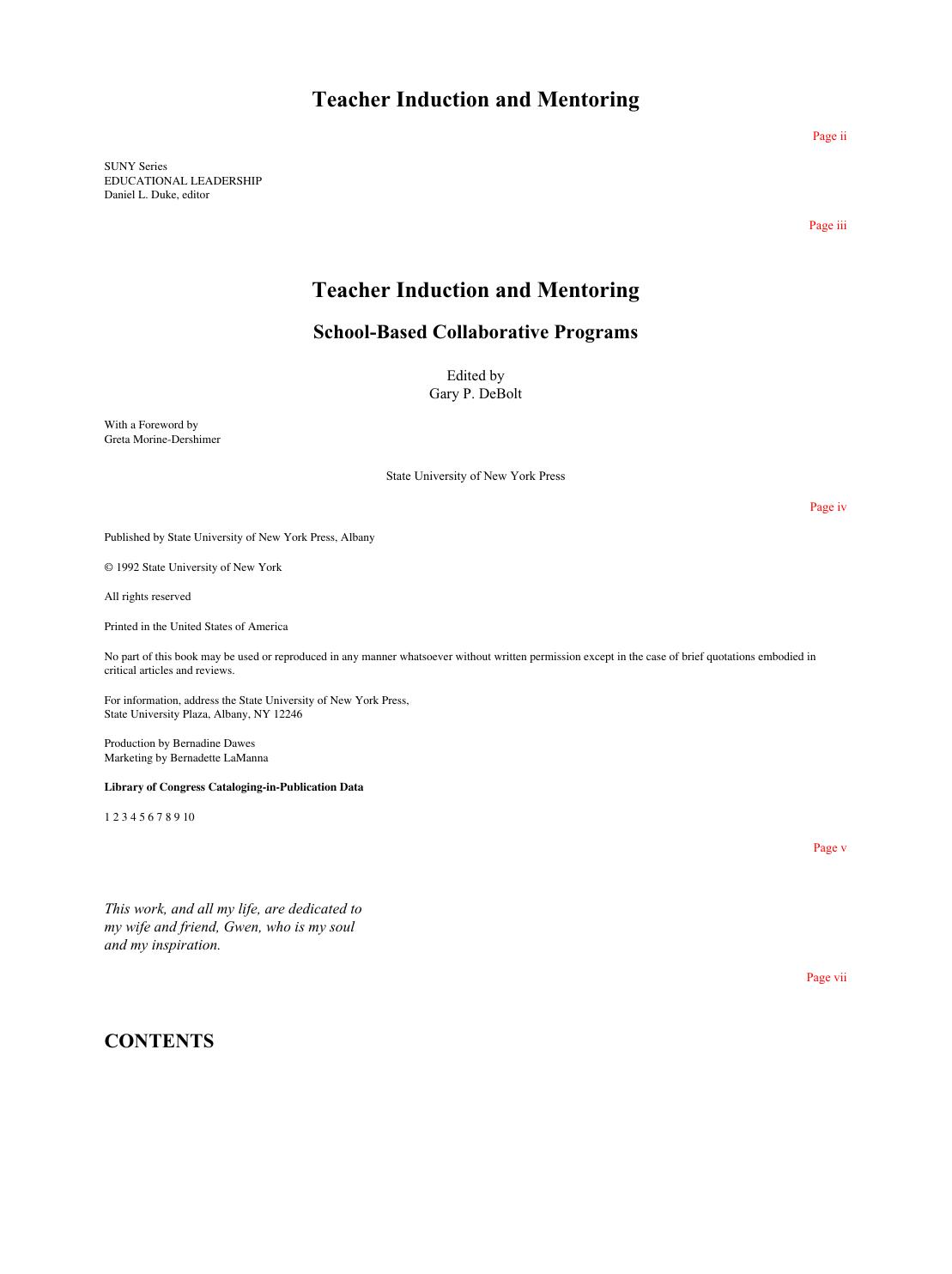 Teacher Induction and Mentoring : School-Based Collaborative Programs by Gary P. DeBolt; Greta Marine-Dershimer