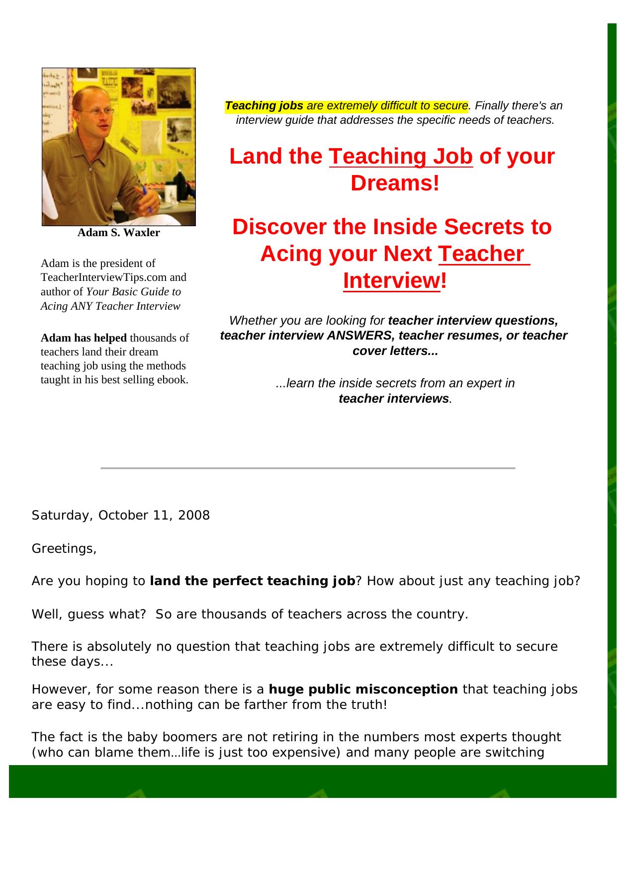 Teacher Interview Tips. by Best of Kuszter's Collection