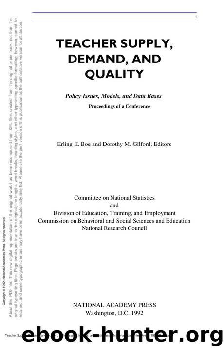 Teacher Supply, Demand, and Quality : Policy Issues, Models, and Data Bases by unknow