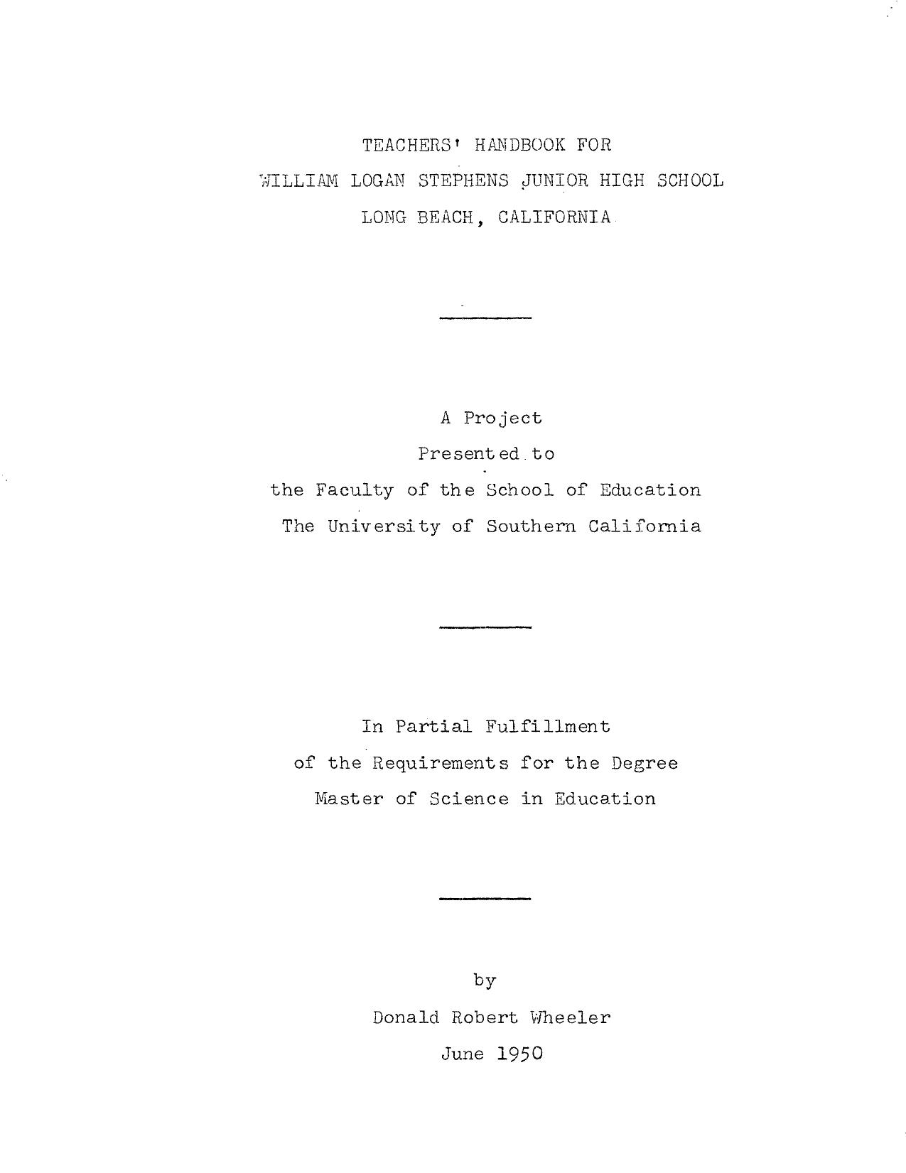Teachersâ handbook for William Logan Stephens Junior High School, Long Beach, California by Wheeler Donald Robert