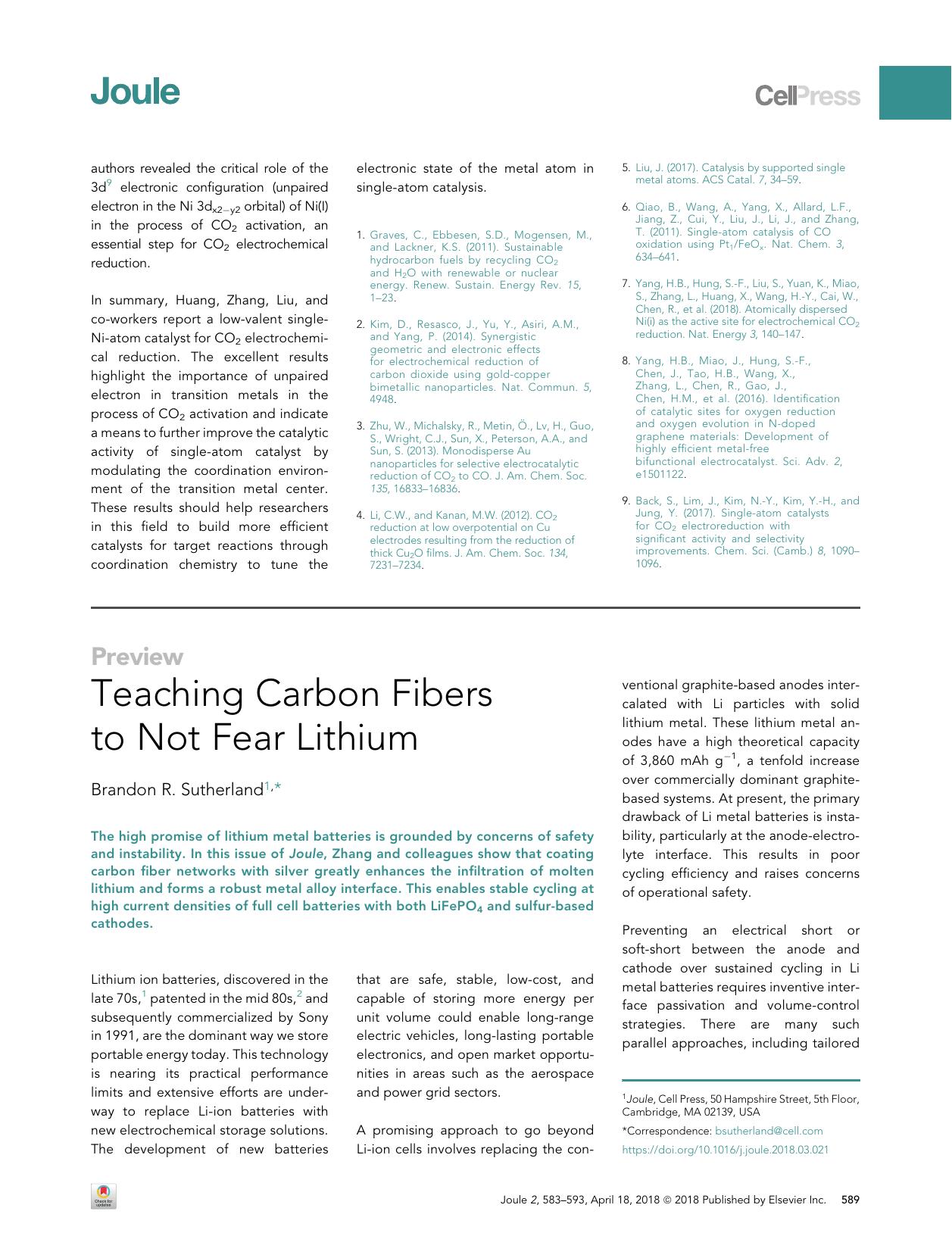 Teaching Carbon Fibers to Not Fear Lithium by Brandon R. Sutherland