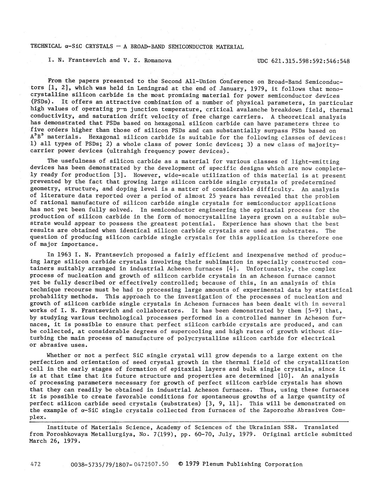 Technical α-SiC crystals — A broad-band semiconductor material by Unknown