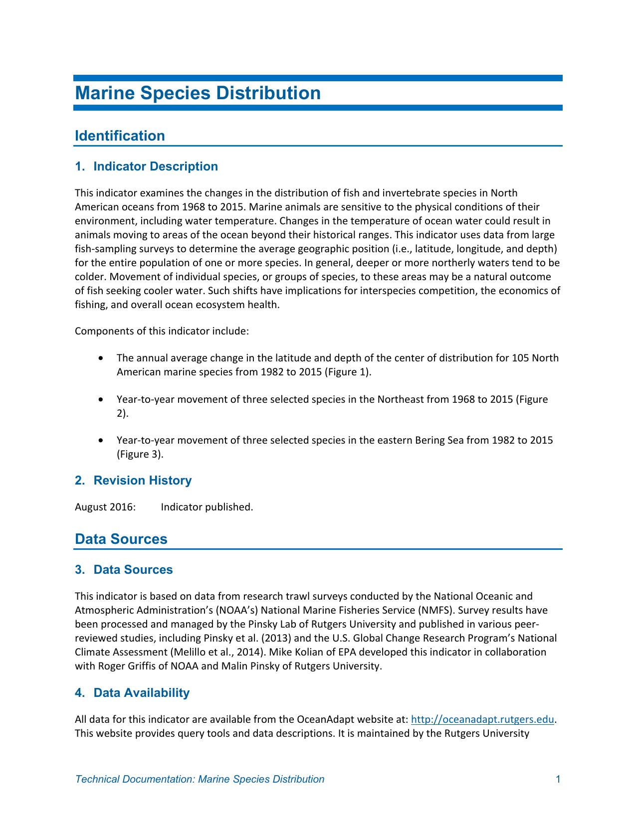 Technical Documentation: Marine Species Distribution by US EPA OAR Climate Change Division