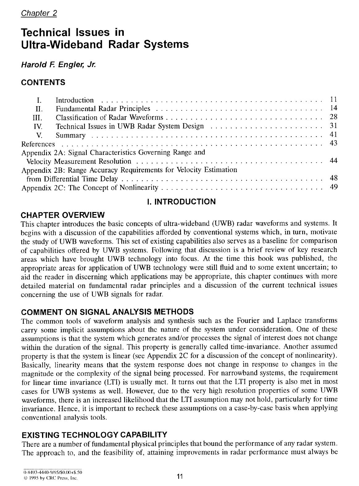 Technical Issues in UWB Radar Systems by ENGLER